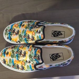 Vans tropical print slip ons